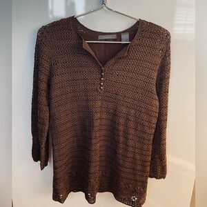 Liz Claiborne Brown V-Neck Button Sweater
